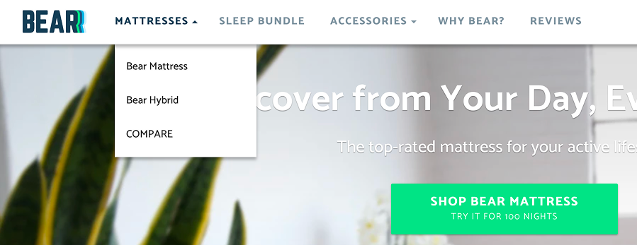 Old Bear navigation with limited product categories