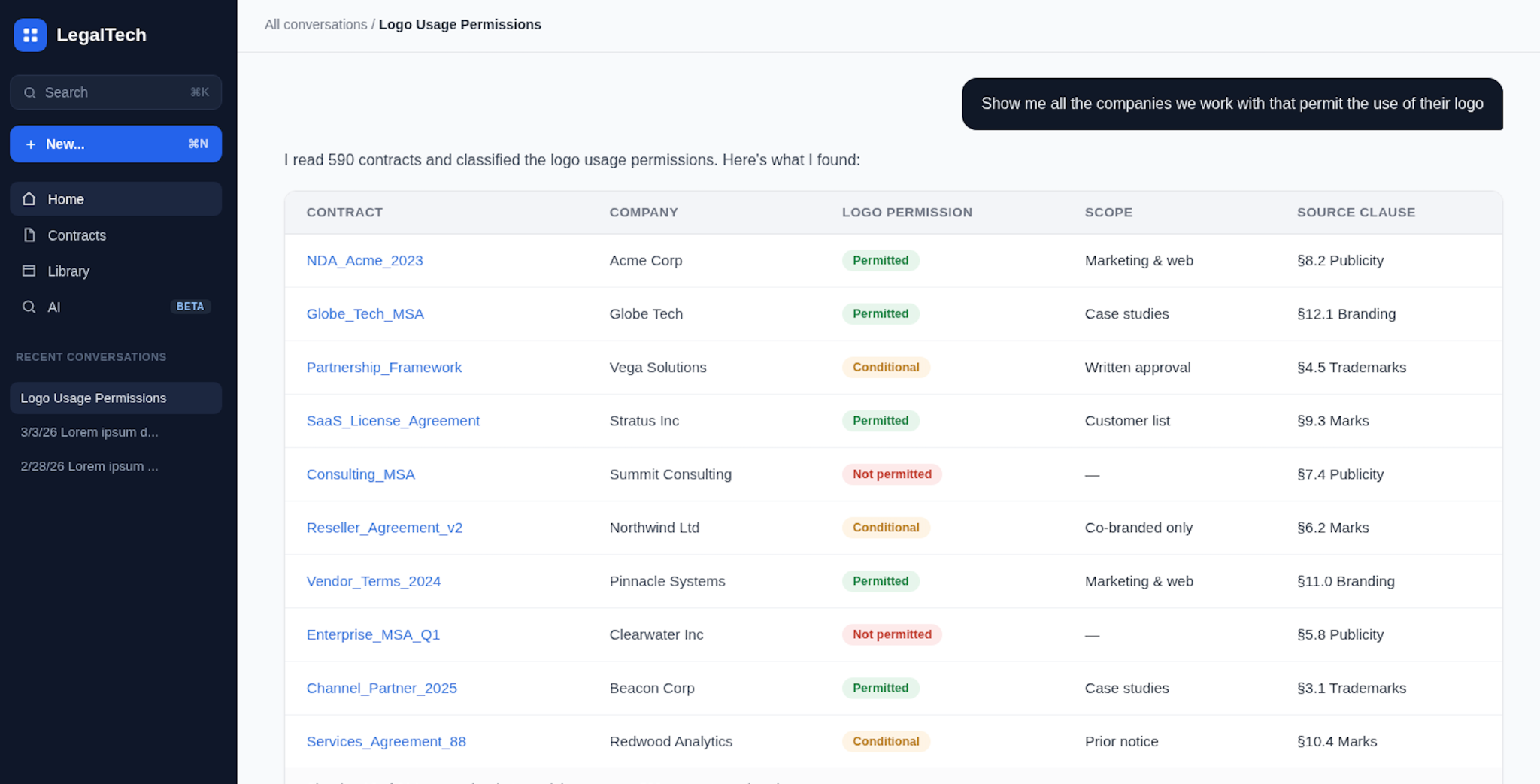 Concept A: results in the chat as a large inline table