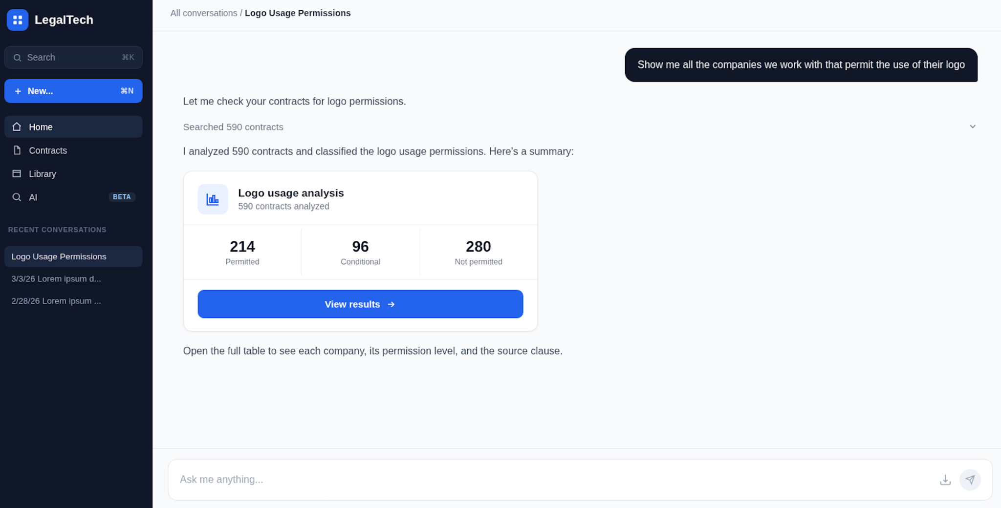 Concept C: answer with a View results button to open the table